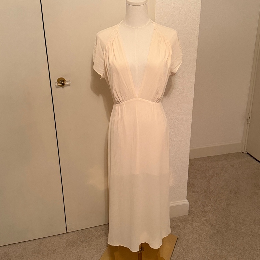 Reformation cream deep V maxi dress